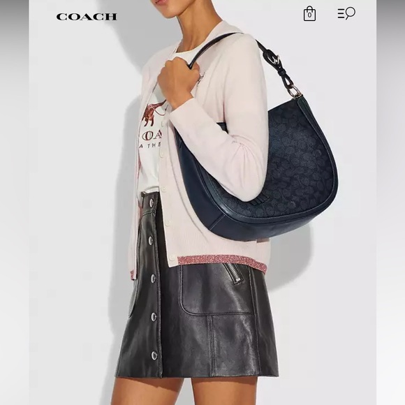 Coach Sutton Hobo Leather Bag Charcoal/Navy/Gold - Picture 14 of 14